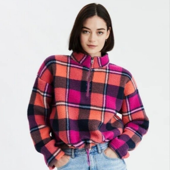 American Eagle Womens Plaid Cropped Fleece Size Extra Small NWT - Picture 12 of 13
